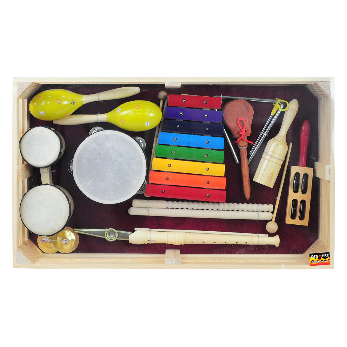Drumfire Hand Percussion Pack with Wooden Crate (13-Piece)