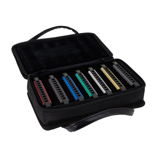 East Top Set of 7 Blues Harmonica's with Case