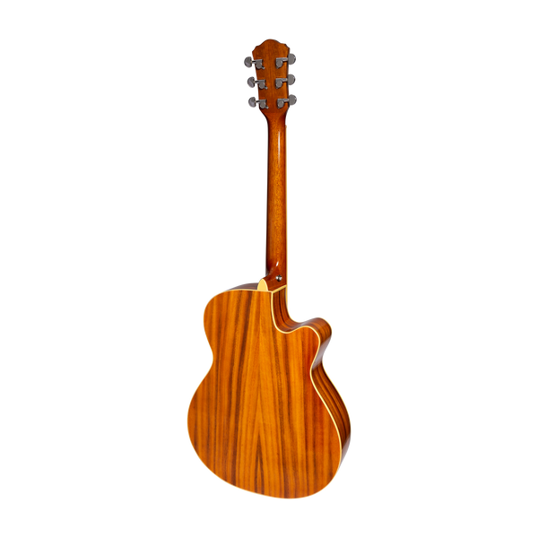 Martinez Left Handed Jazz Hybrid Gloss Acoustic-Electric Cutaway Guitar (Koa)