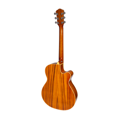 Martinez Left Handed Jazz Hybrid Gloss Acoustic-Electric Cutaway Guitar (Koa)