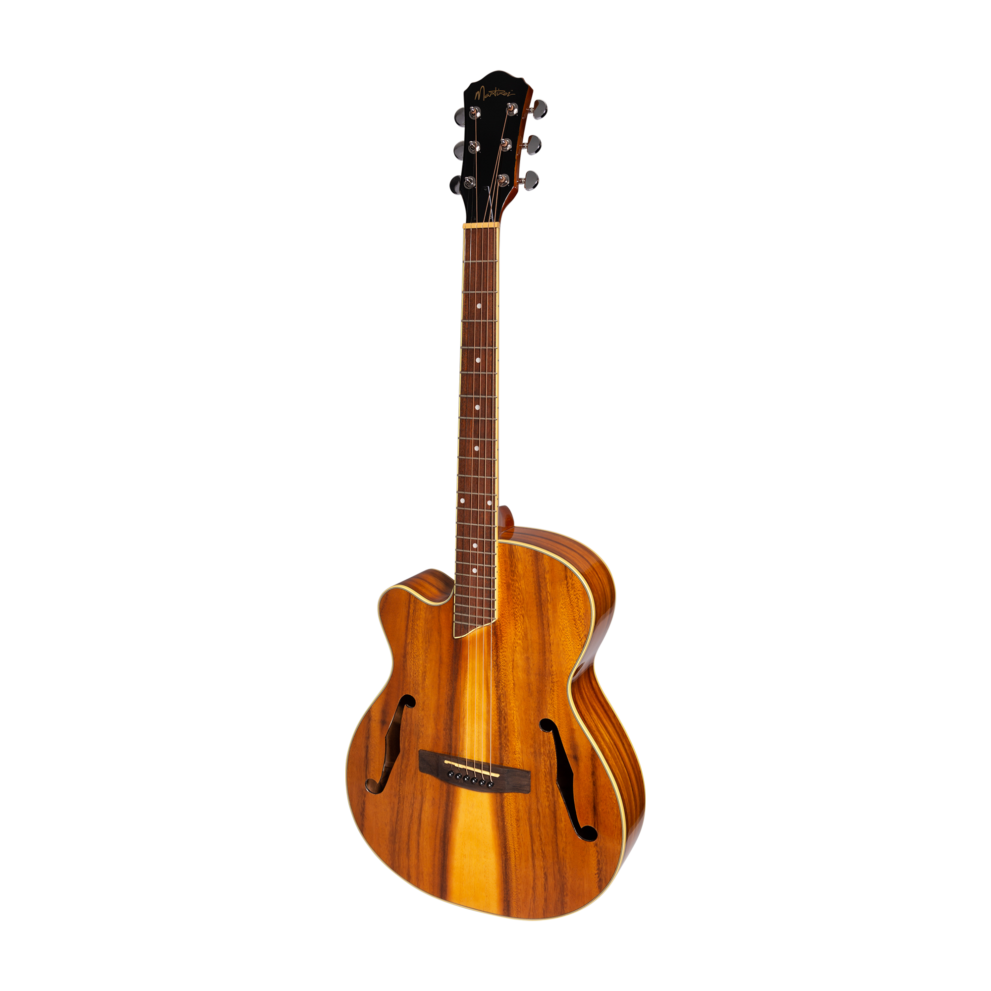 Martinez Left Handed Jazz Hybrid Gloss Acoustic-Electric Cutaway Guitar (Koa)