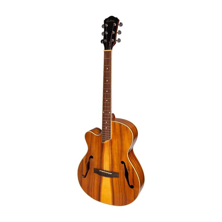 Martinez Left Handed Jazz Hybrid Gloss Acoustic-Electric Cutaway Guitar (Koa)