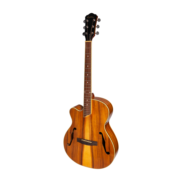 Martinez Left Handed Jazz Hybrid Gloss Acoustic-Electric Cutaway Guitar (Koa)