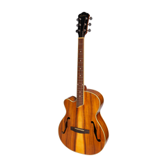 Martinez Left Handed Jazz Hybrid Gloss Acoustic-Electric Cutaway Guitar (Koa)