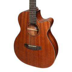 Martinez 'Natural Series' Solid Mahogany Top 12-String Acoustic-Electric Small Body Cutaway Guitar (Open Pore) *Left-hand option Available