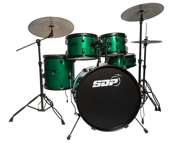 Sonic Drive 5-Piece Performer Series Drum Kit with Silent Cymbals (Green Sparkle)