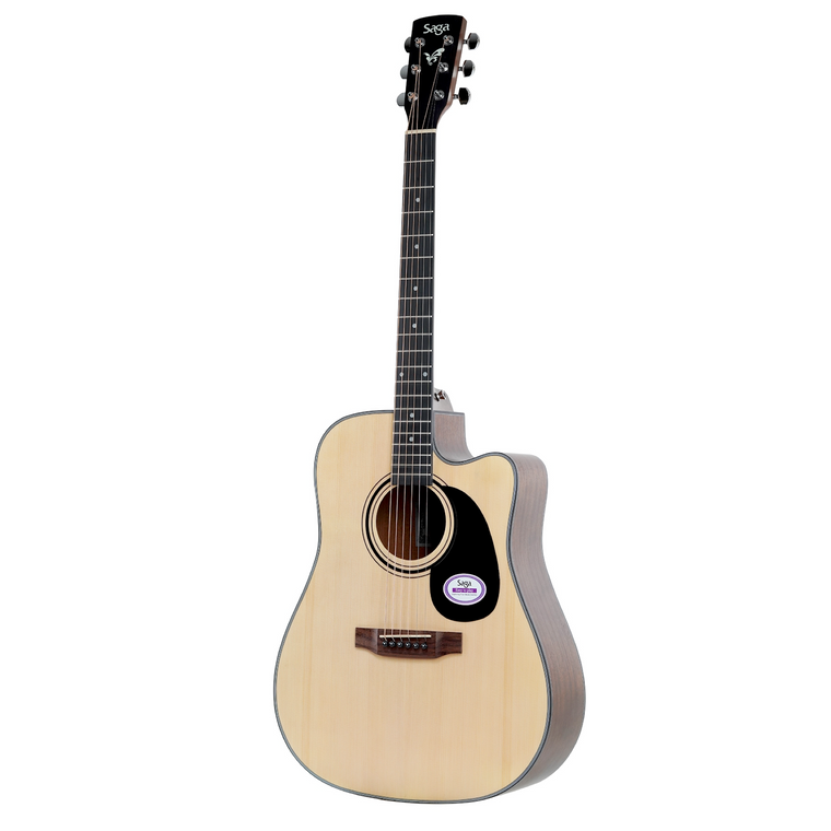 Saga '600 Series' Spruce Top Dreadnought Acoustic-Electric Cutaway Guitar (Natural)