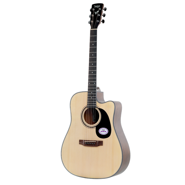 Saga '600 Series' Spruce Top Dreadnought Acoustic-Electric Cutaway Guitar (Natural)