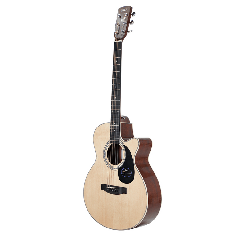 Saga '700 PRO Series' Solid Spruce Folk Acoustic-Electric Cutaway Guitar (Natural)