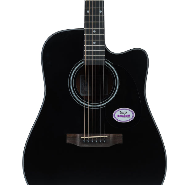 Saga '700 Series' Engelmann Spruce Dreadnought Acoustic-Electric Cutaway Guitar (Black)