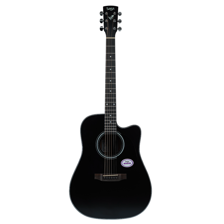 Saga '700 Series' Engelmann Spruce Dreadnought Acoustic-Electric Cutaway Guitar (Black)