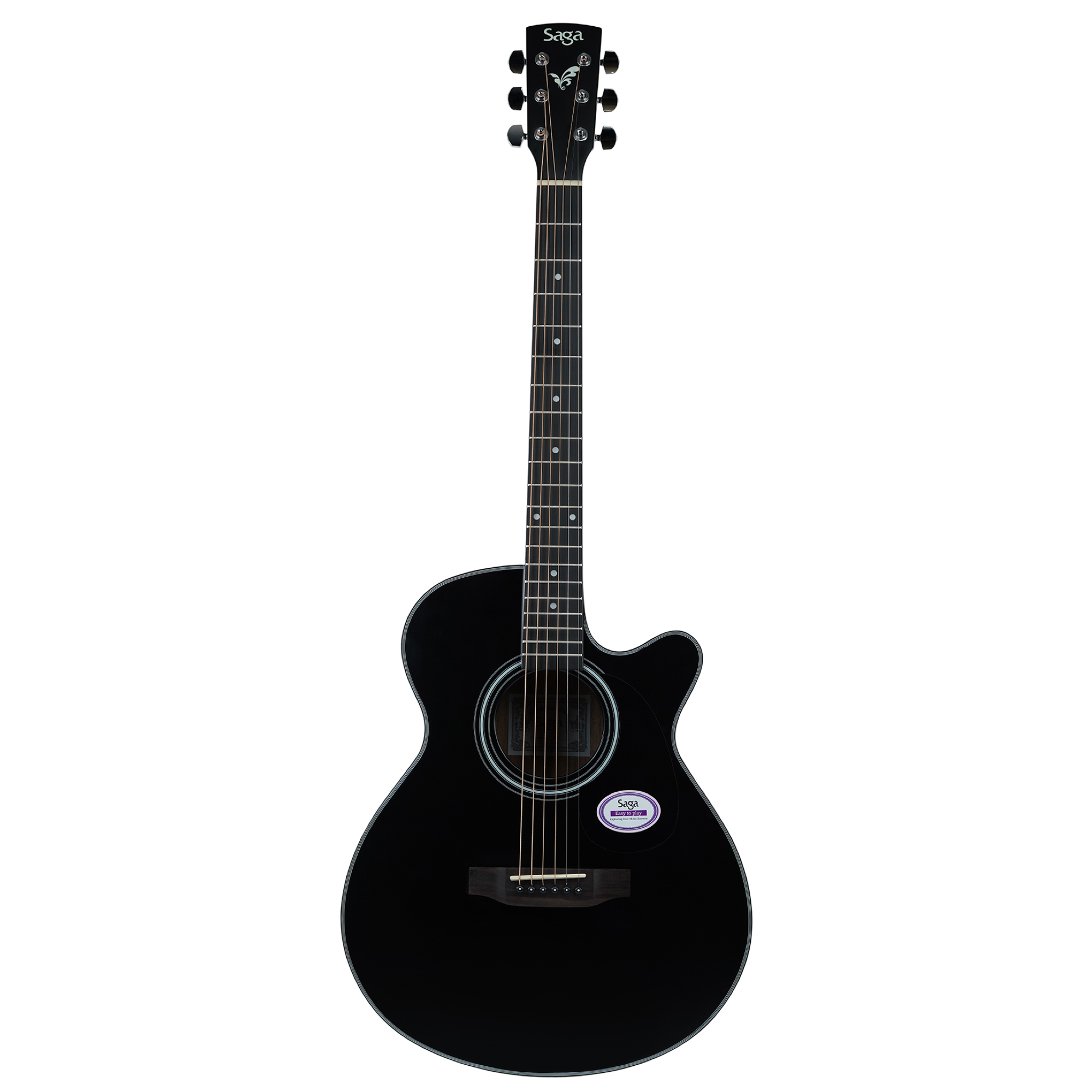 Saga '600 Series' Spruce Top Folk Acoustic-Electric Cutaway Guitar (Black)