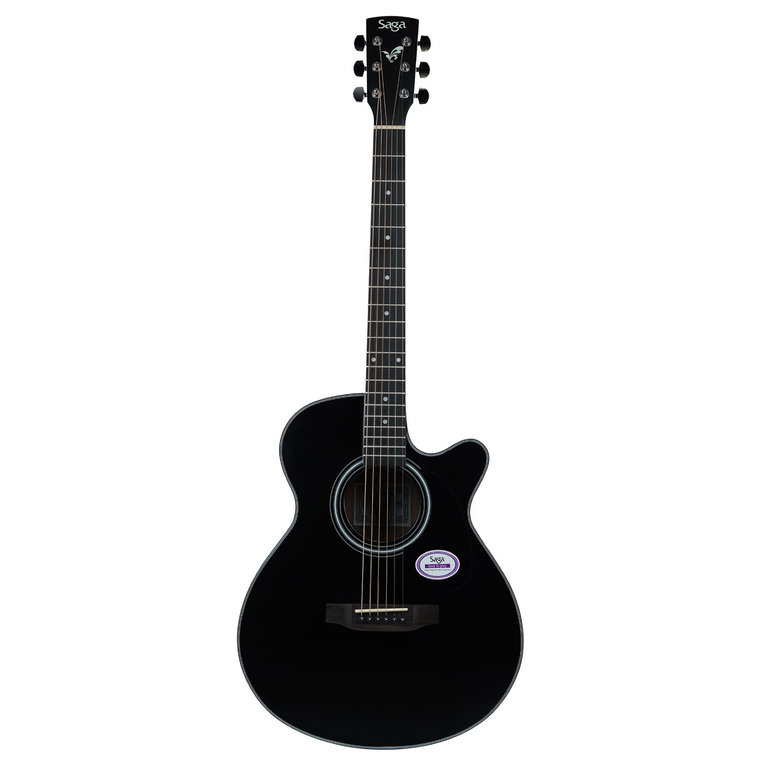 Saga '700 Series' Engelmann Spruce Folk Acoustic-Electric Cutaway Guitar (Black)