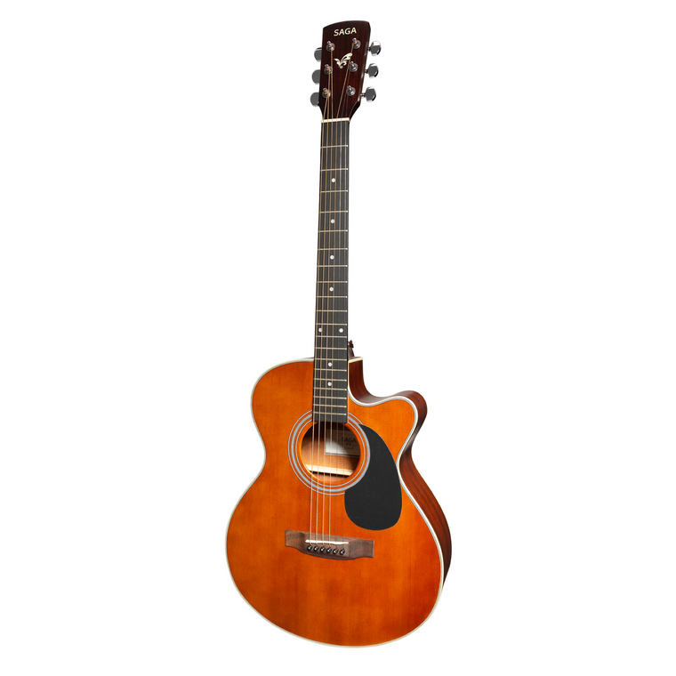 Saga '700 Series' Solid Spruce Top Acoustic-Electric Small-Body Cutaway Guitar (Retro)