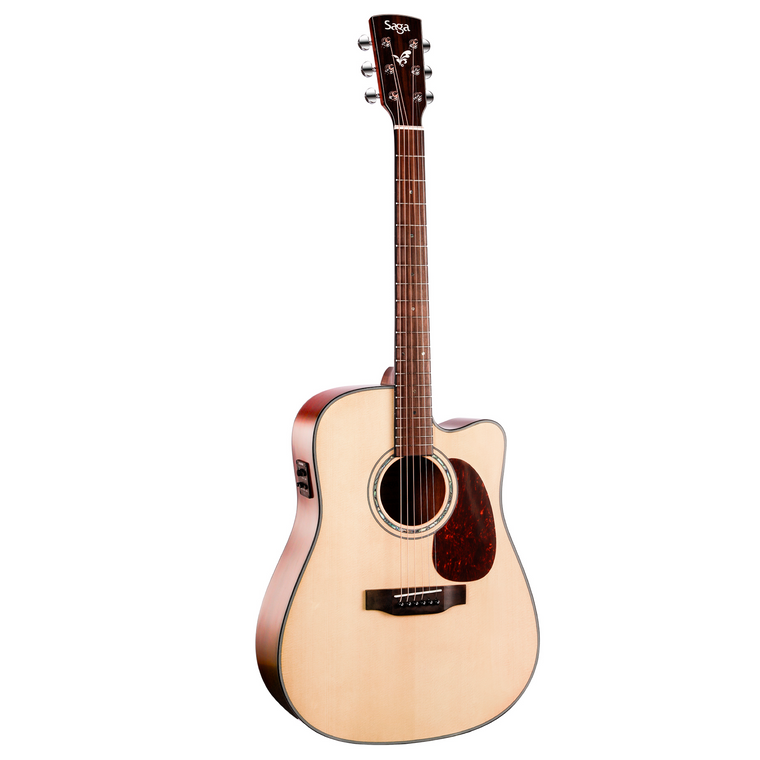 Saga D100C Solid Top Dreadnought Cutaway Acoustic-Electric Guitar (Natural)