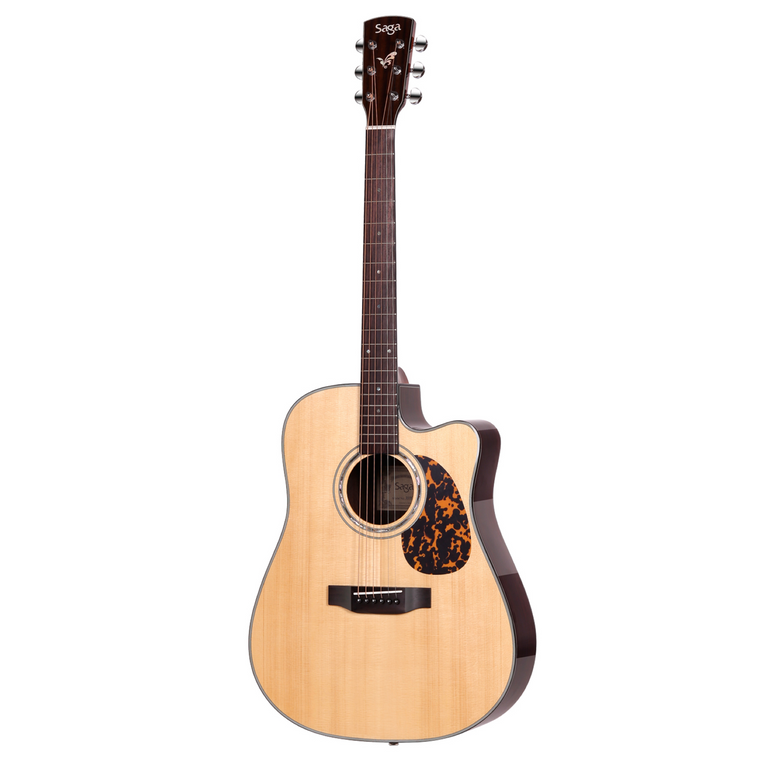Saga D20C Solid Top Dreadnought Cutaway Acoustic-Electric Guitar (Natural)