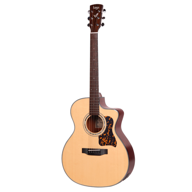 Saga G100C Solid Top Folk Cutaway Acoustic-Electric Guitar (Natural)