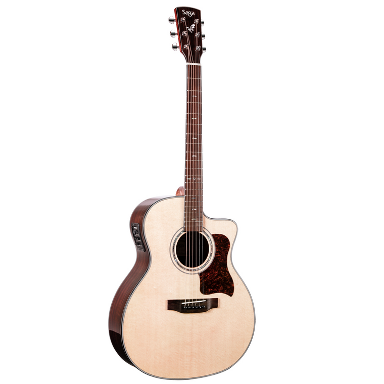 Saga G200C Solid Top Folk Cutaway Acoustic-Electric Guitar (Natural)