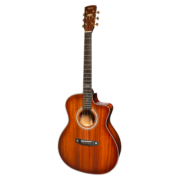 Saga K1GCNE Solid Koa Black Wood Acoustic-Electric Guitar (Natural)