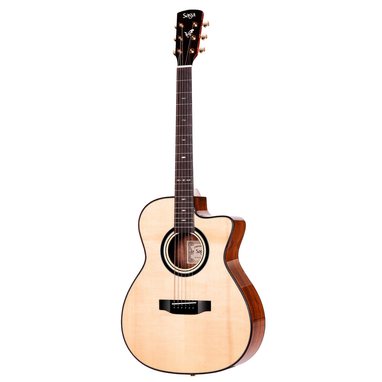 Saga OM68C Solid Folk Cutaway Acoustic-Electric Guitar (Natural)
