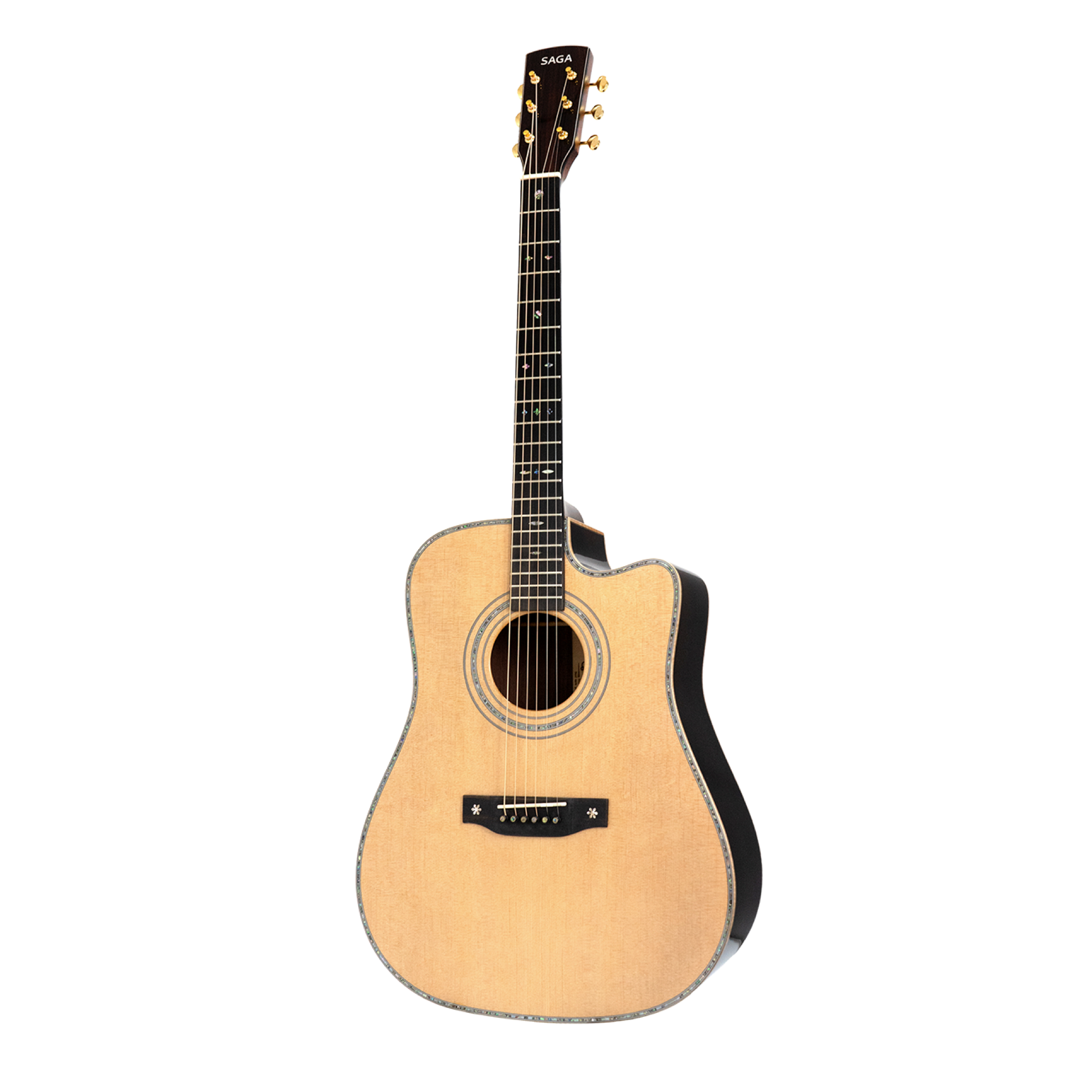 Saga SL65C All-Solid Spruce Rosewood Acoustic Dreadnought Guitar (Natural)