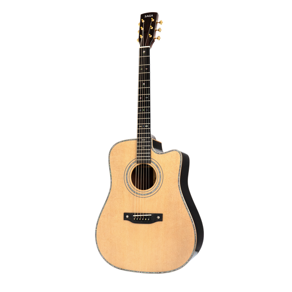 Saga SL65C All-Solid Spruce Rosewood Acoustic Dreadnought Guitar (Natural)