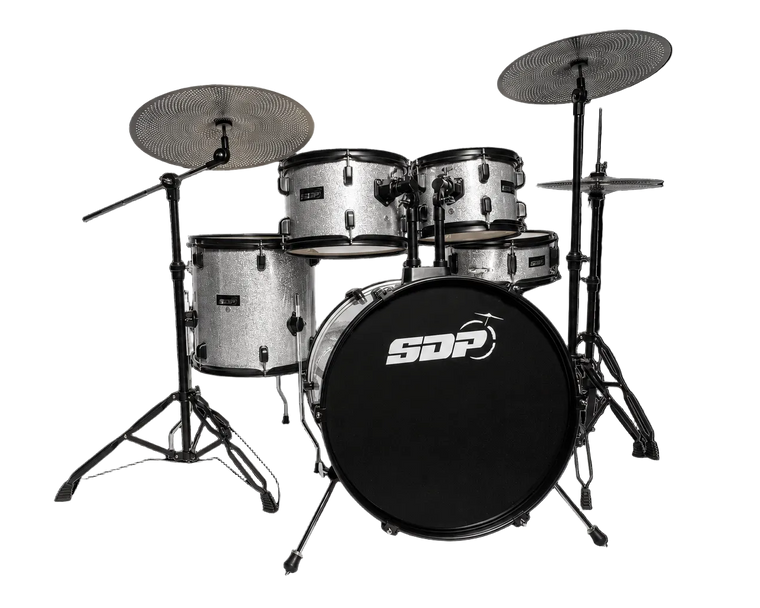 Sonic Drive 5-Piece Performer Series Drum Kit with Silent Cymbals (Silver Sparkle)