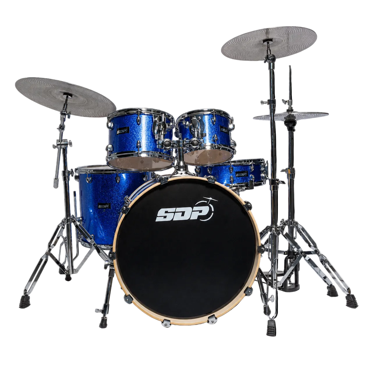Sonic Drive 5-Piece Pro PLUS Series Drum Kit with Silent Cymbals (Blue Sparkle)