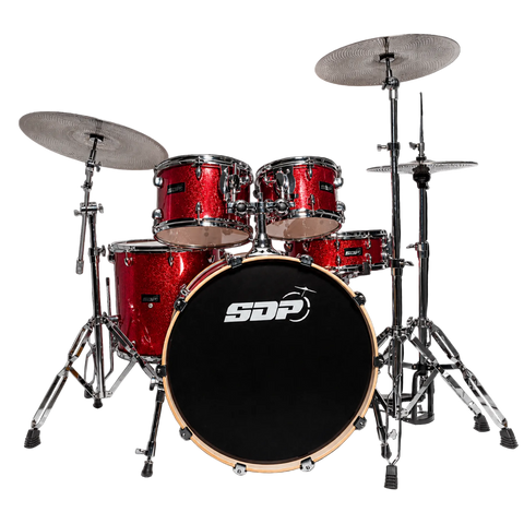 Sonic Drive 5-Piece Pro PLUS Series Drum Kit with Silent Cymbals (Red Sparkle)