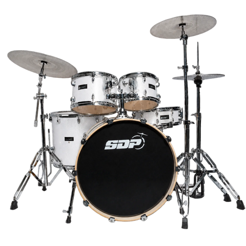Sonic Drive 5-Piece Pro PLUS Series Drum Kit with Silent Cymbals (White Sparkle)