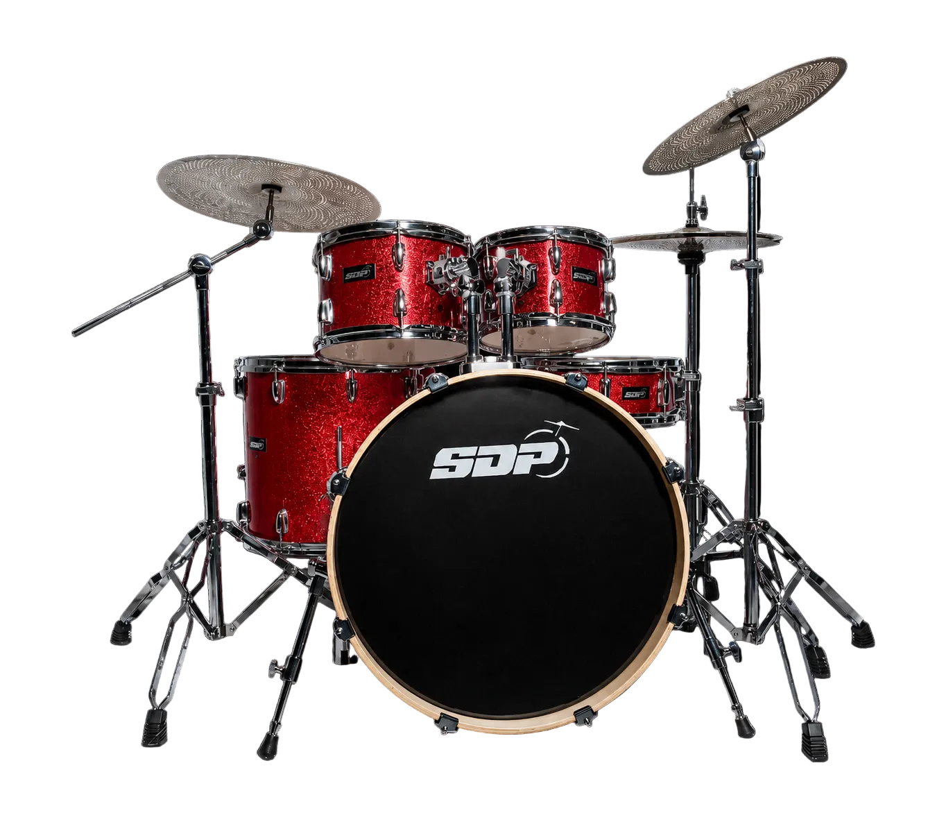 Sonic Drive 5-Piece Stage Series Drum Kit with Silent Cymbals (Red Sparkle)