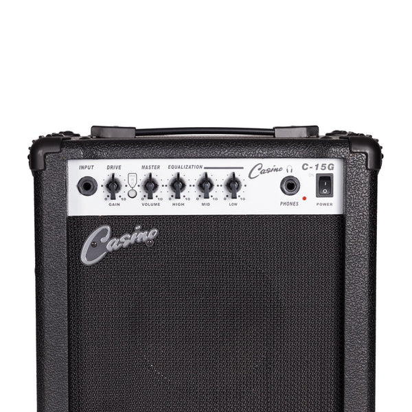 Casino TE-Style Left Handed Electric Guitar Set and 15 Watt Amplifier Pack (Natural Gloss)