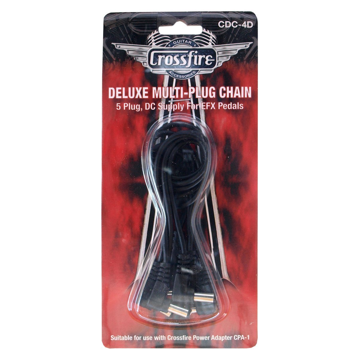Crossfire 5-Plug Deluxe Daisy Chain Pedal Power Cable (Right Angle Plugs)-CDC-5RA
