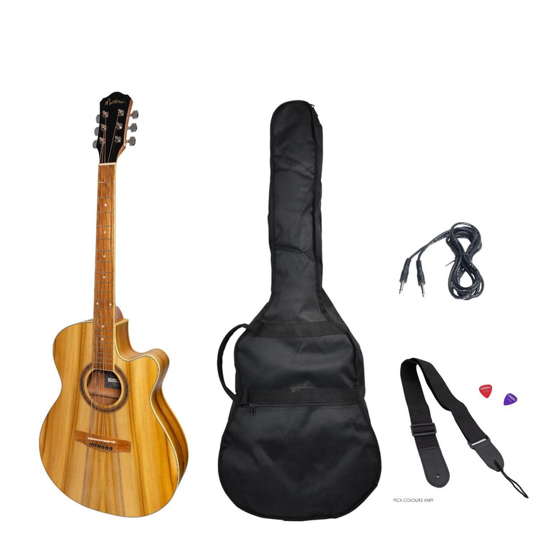 Martinez '41 Series' Folk Size Cutaway Acoustic-Electric Guitar Pack (Jati-Teakwood)
