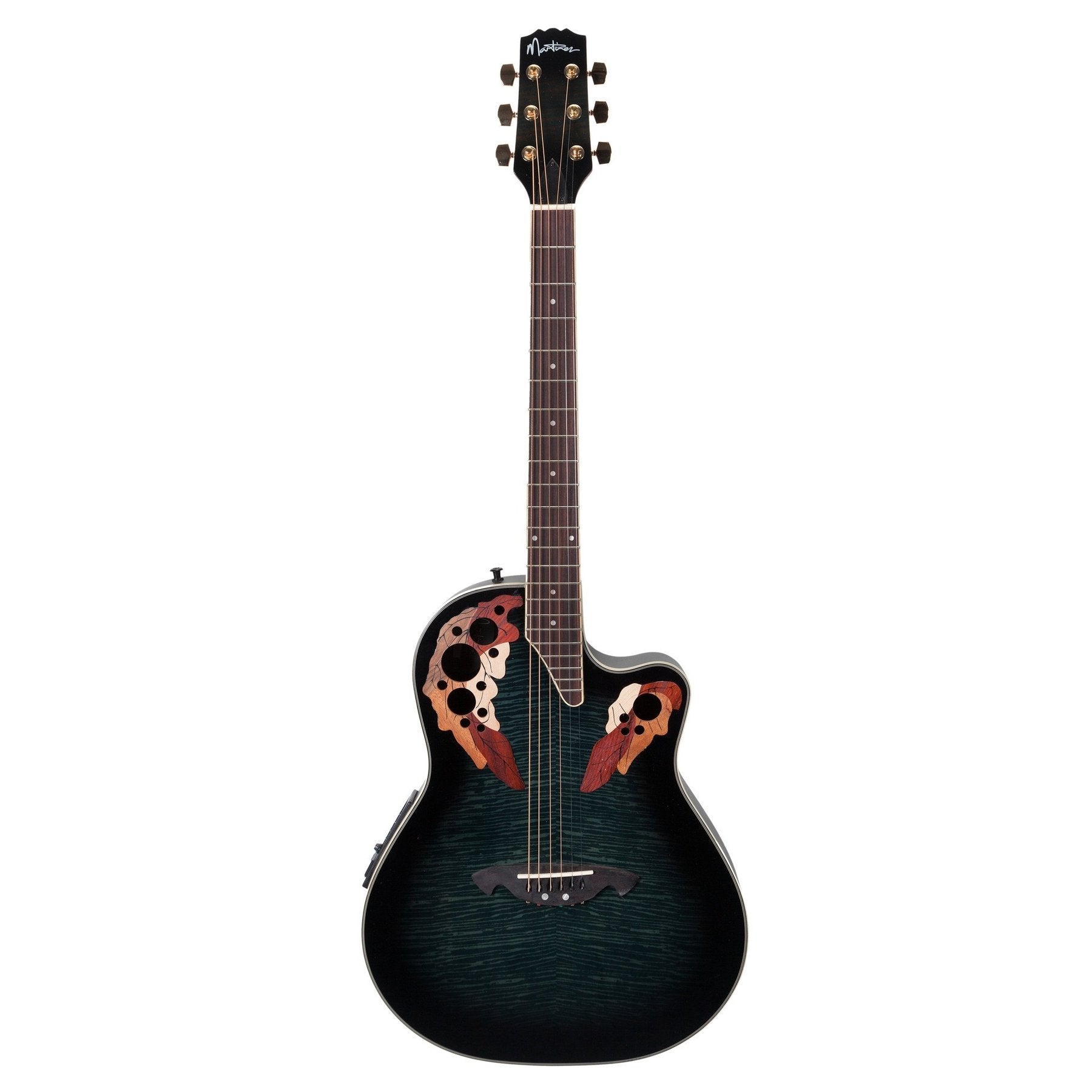 Martinez 'Flame Finish' Acoustic-Electric Roundback Cutaway Guitar (Transparent Black)-MRC-63-TBK