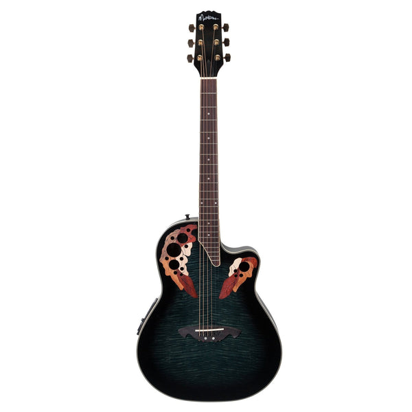 Martinez 'Flame Finish' Acoustic-Electric Roundback Cutaway Guitar (Transparent Black)-MRC-63-TBK