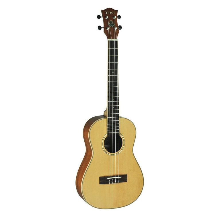 Tiki '6 Series' Spruce Solid Top Baritone Ukulele with Hard Case (Natural Satin)